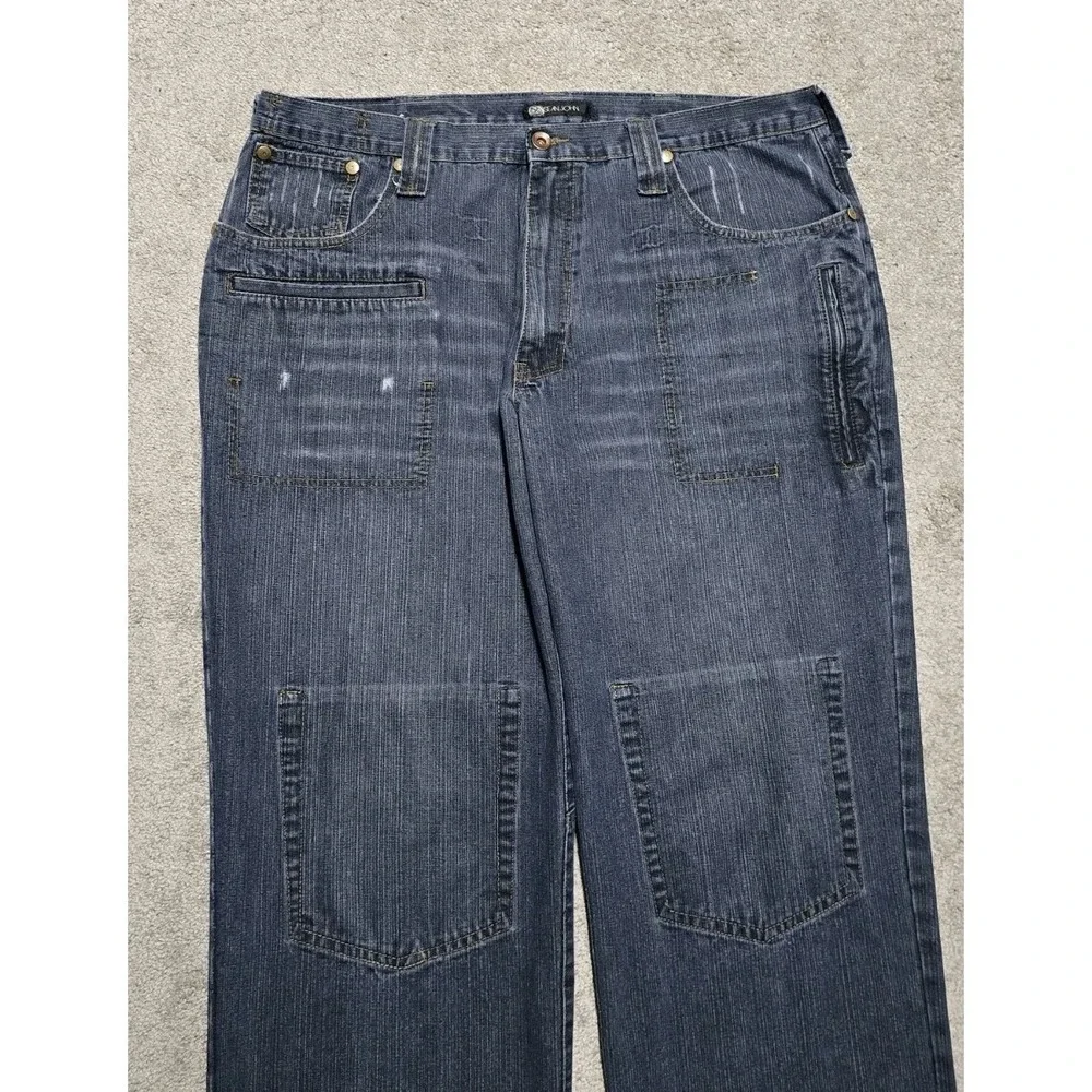 VTG‎ Sean John Baggy Jeans Mens 42x34 8 Pocket Blue Skater Grunge Wide Leg Y2K